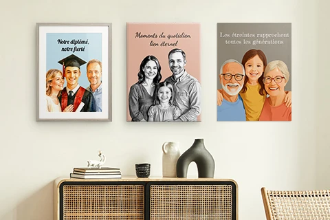 des portraits de famille encadrés accrochés au mur