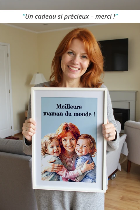 Une femme tient un portrait de famille