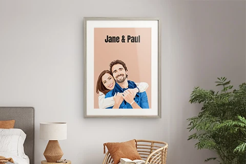 reproduction encadrée d'un portrait d'un couple dans un style pittoresque